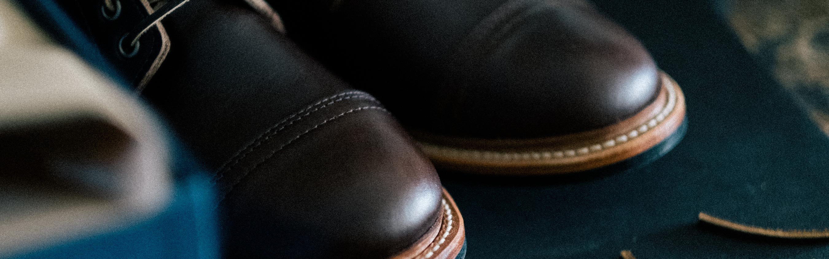 A close-up of Oak Street Bootmakers boots with Goodyear Storm Welt